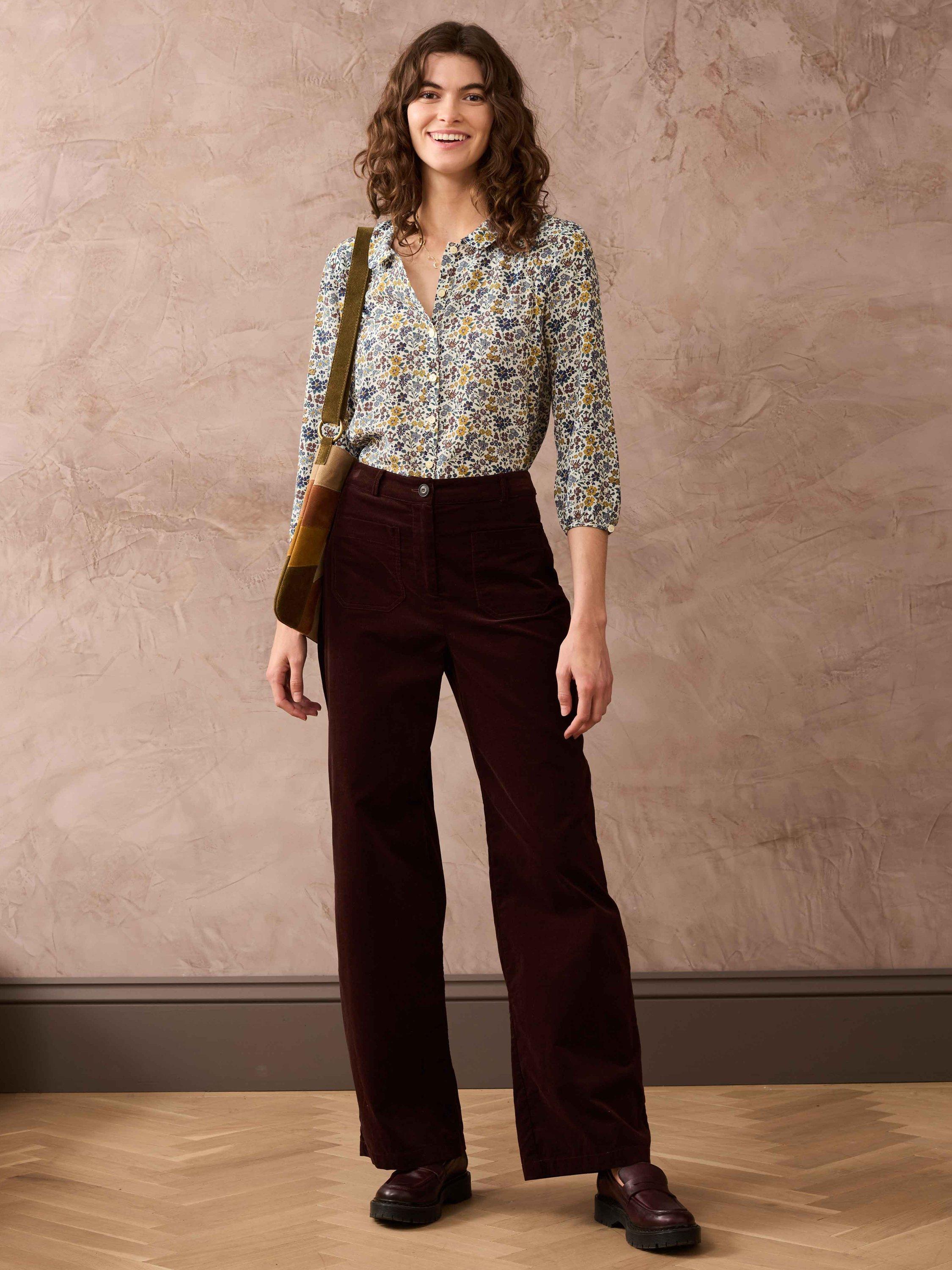 Product image 2 of 5, which shows Brora Liberty Print Peter Pan Collar Silk Shirt, Multi, 6