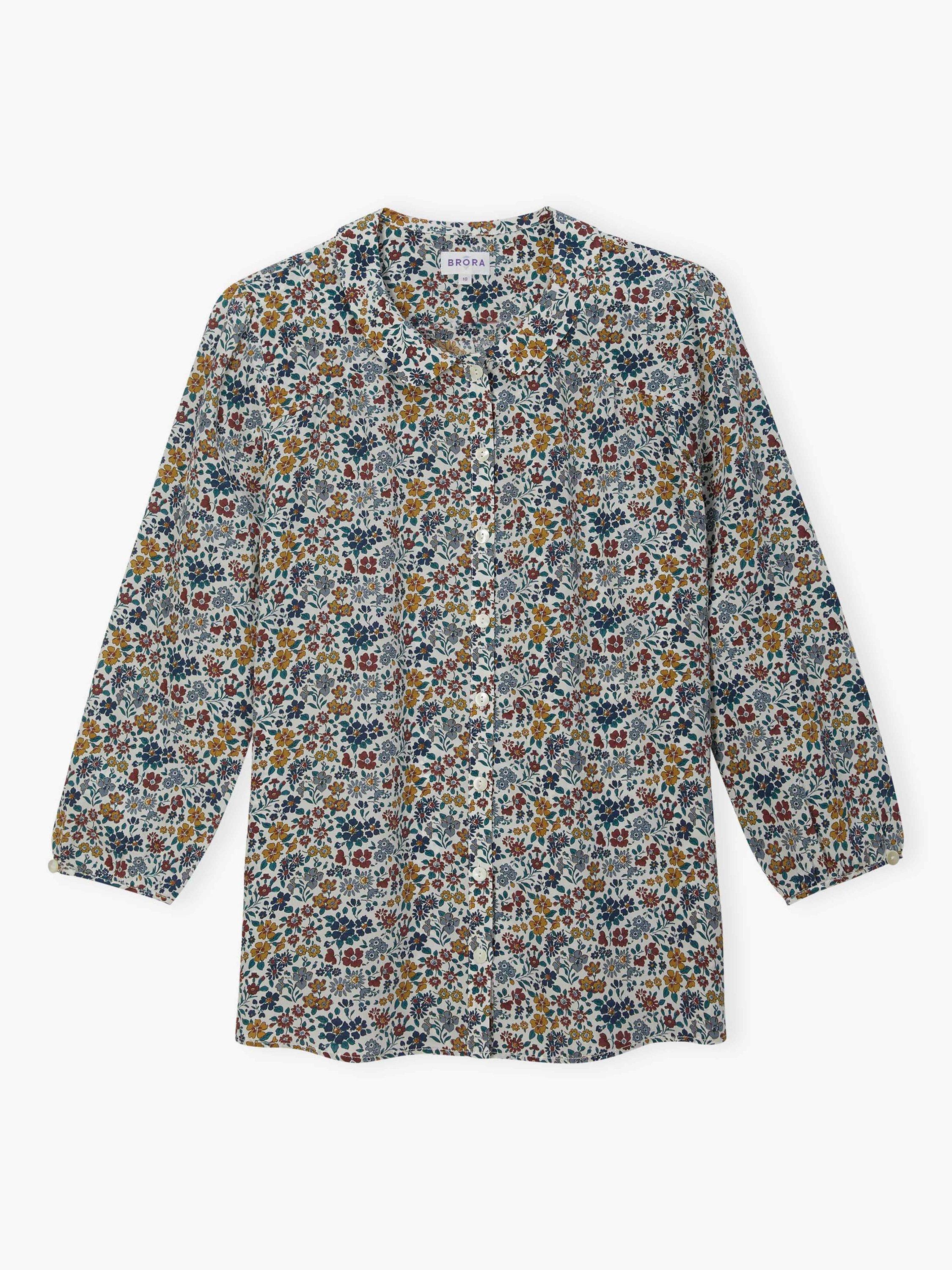 Product image 5 of 5, which shows Brora Liberty Print Peter Pan Collar Silk Shirt, Multi, 6
