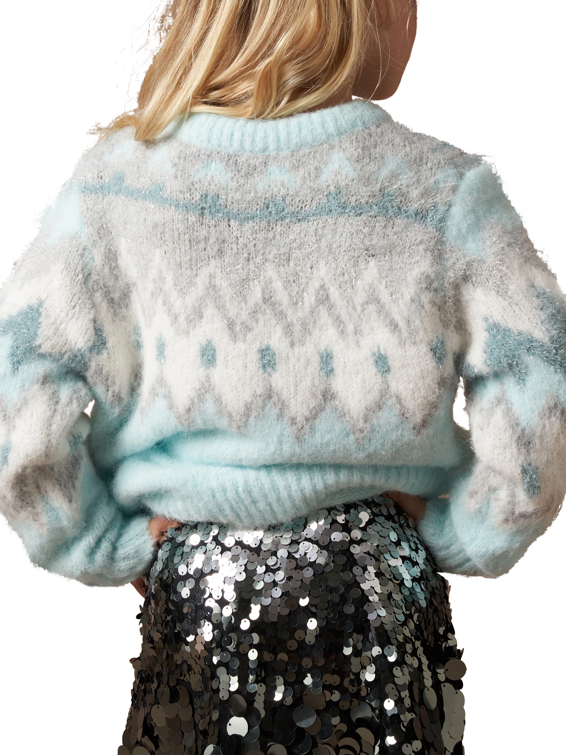 Product image 2 of 6, which shows Angel & Rocket Kids' Fairisle Jumper, Blue/Multi, 3-4 years