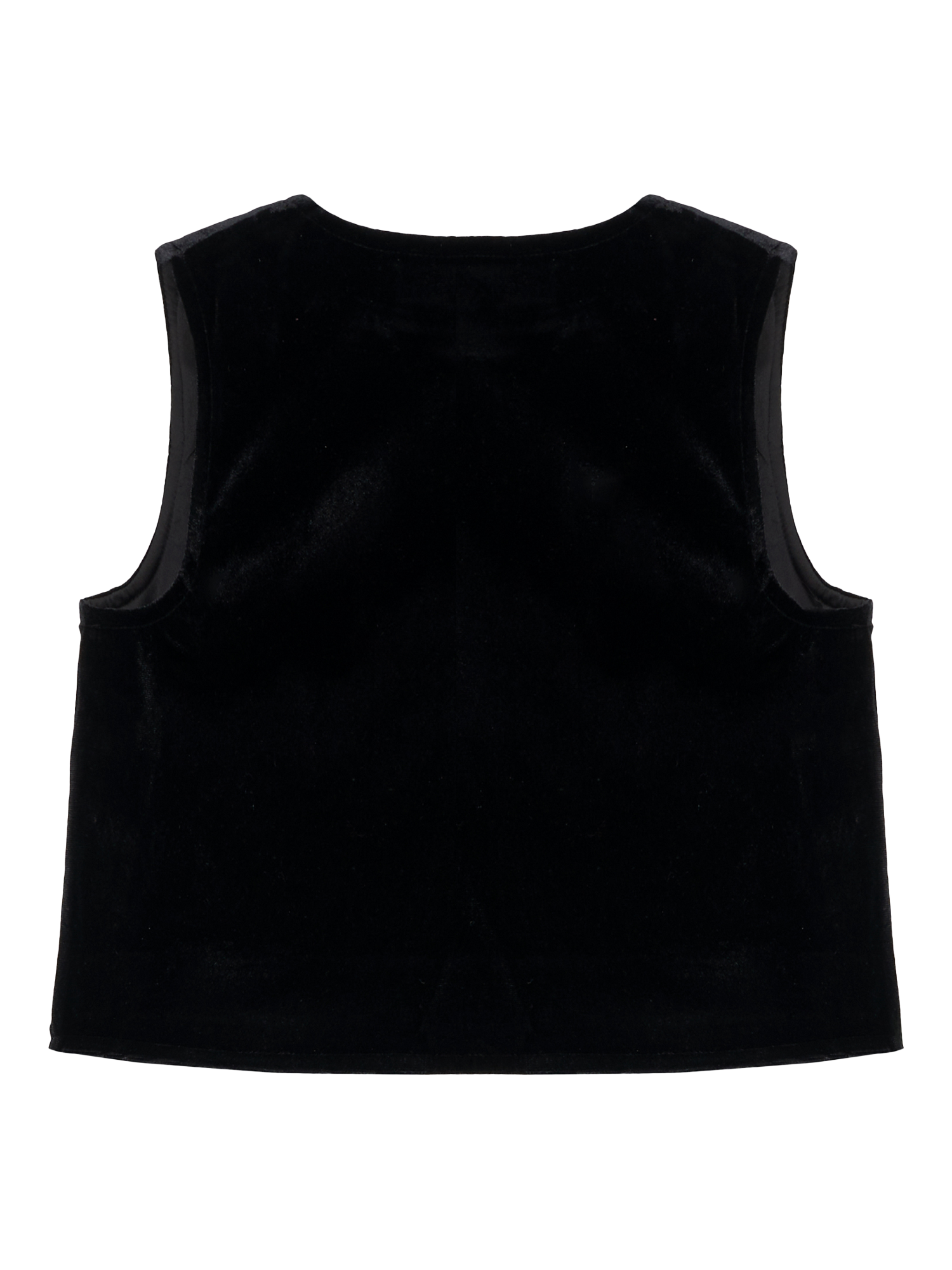 Product image 6 of 7, which shows Angel & Rocket Kids' Embroidered Velvet Waistcoat, Black, 7 years