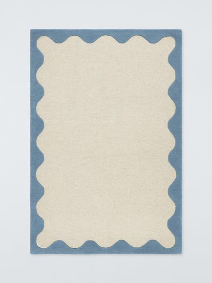 John Lewis Pure Wool Scallop Rug, Lake Blue