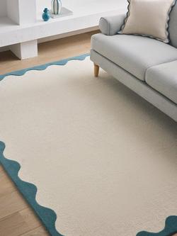 John Lewis Pure Wool Scallop Rug - view 2, Lake Blue