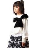 Angel & Rocket Kids' Velvet Bow Sweatshirt, Ivory/Black