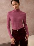 Brora Textured Jersey Turtleneck Top, Raspberry