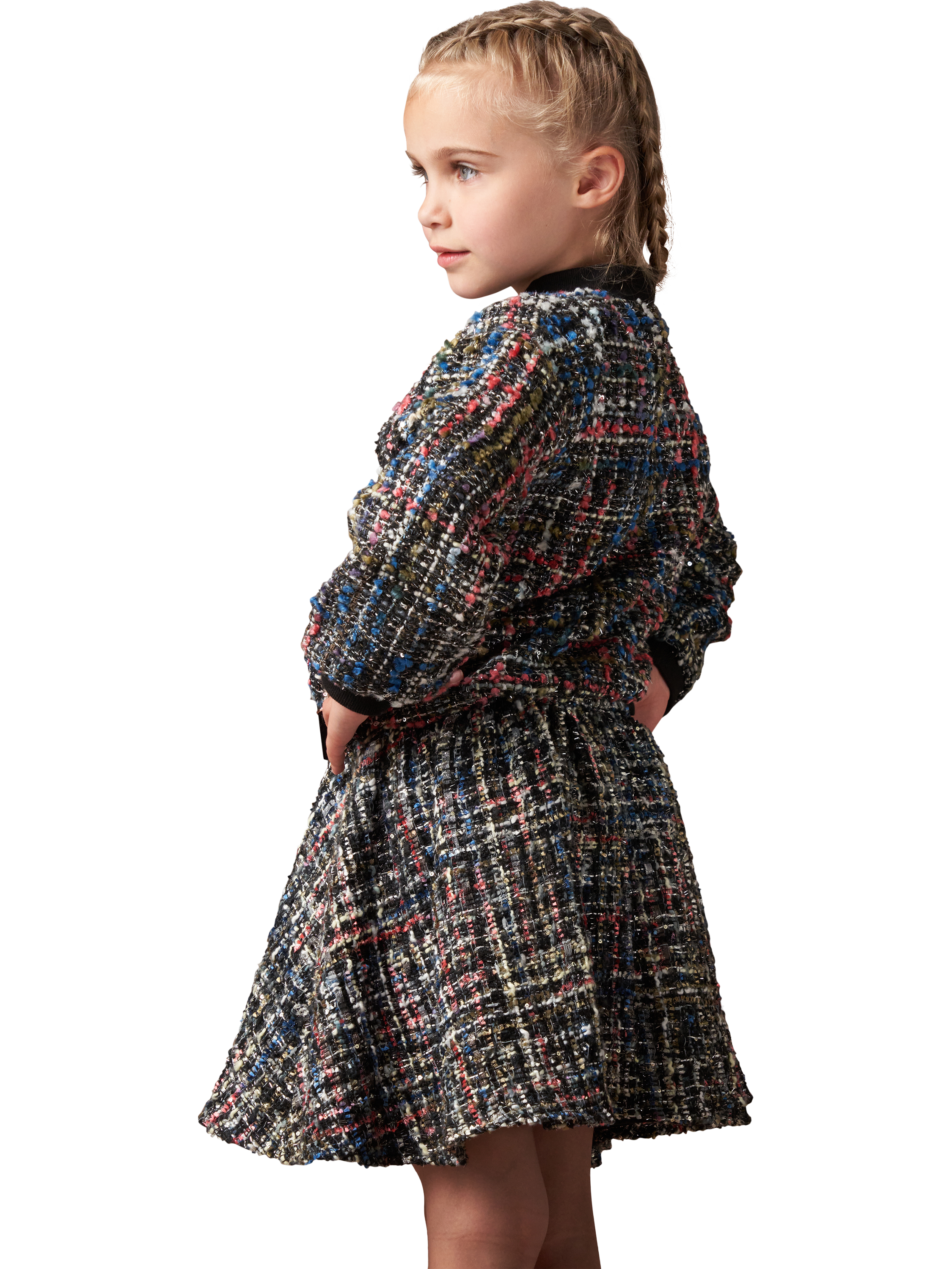 Product image 4 of 7, which shows Angel & Rocket Kids' Tweed Bomber Jacket, Multi, 4 years