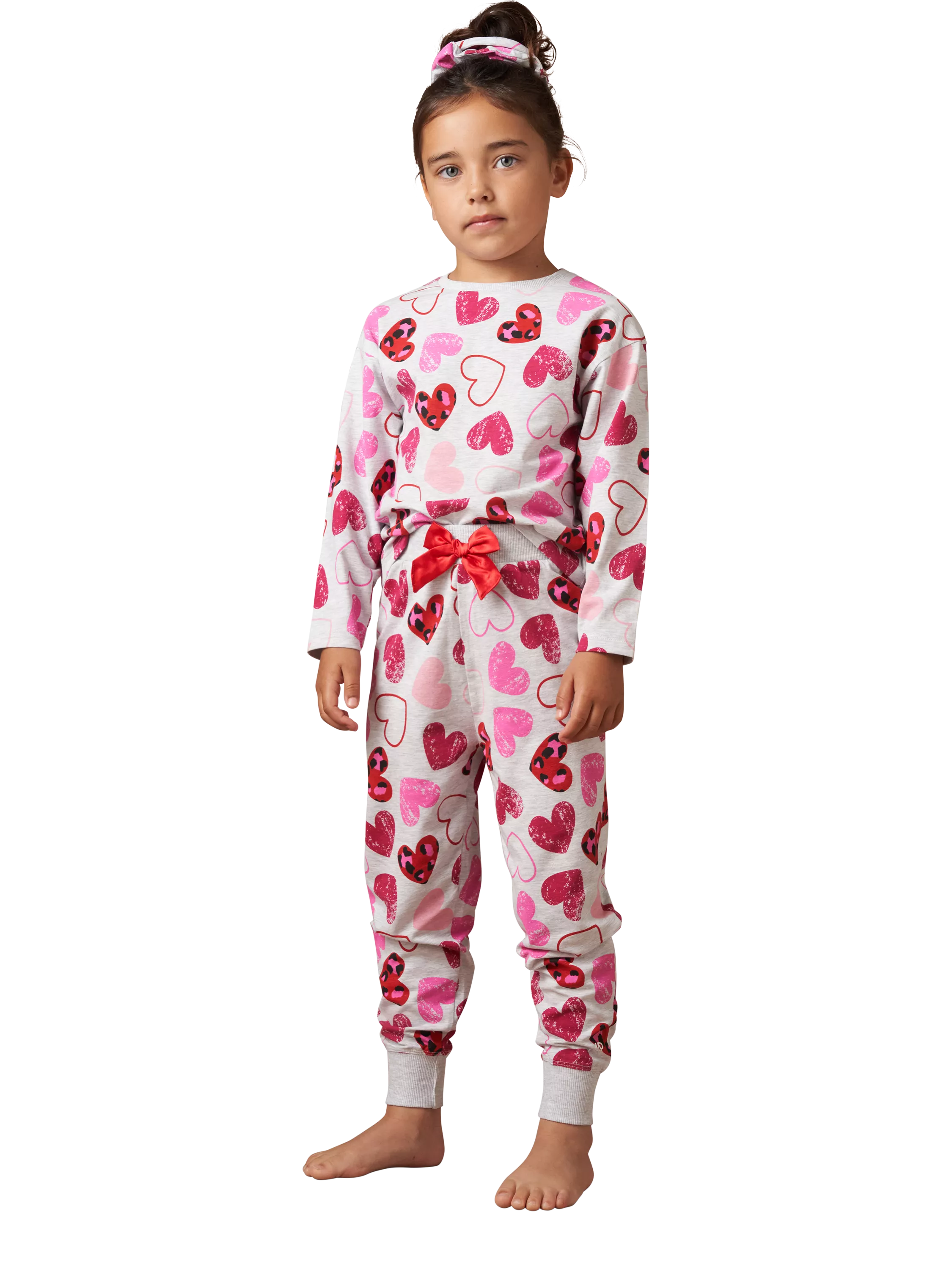 Angel & Rocket Kids' Leopard Heart Print Pyjamas Set & Scrunchie