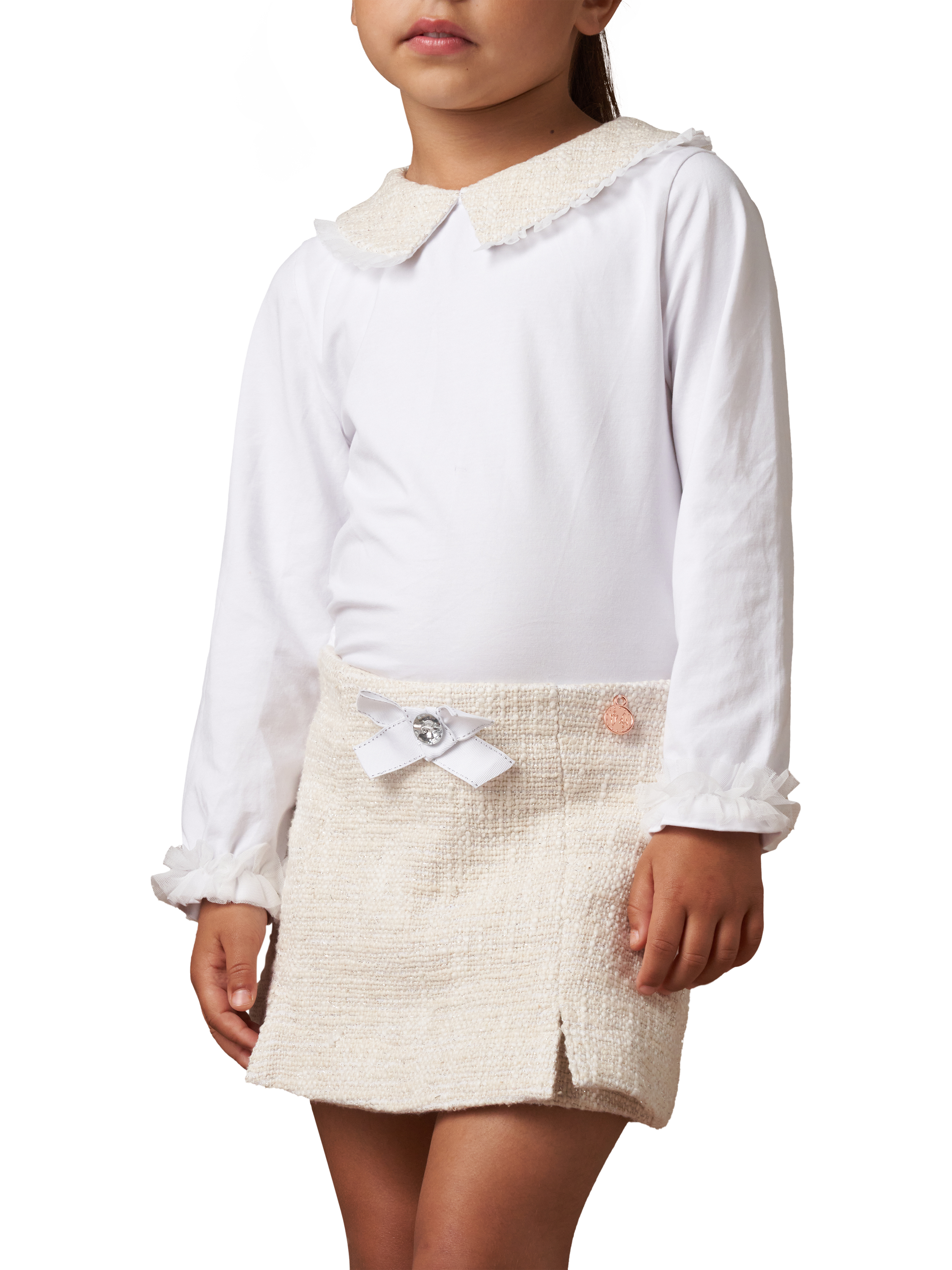 Product image 1 of 6, which shows Angel & Rocket Kids' Tweed Shorts, Ivory, 8 years