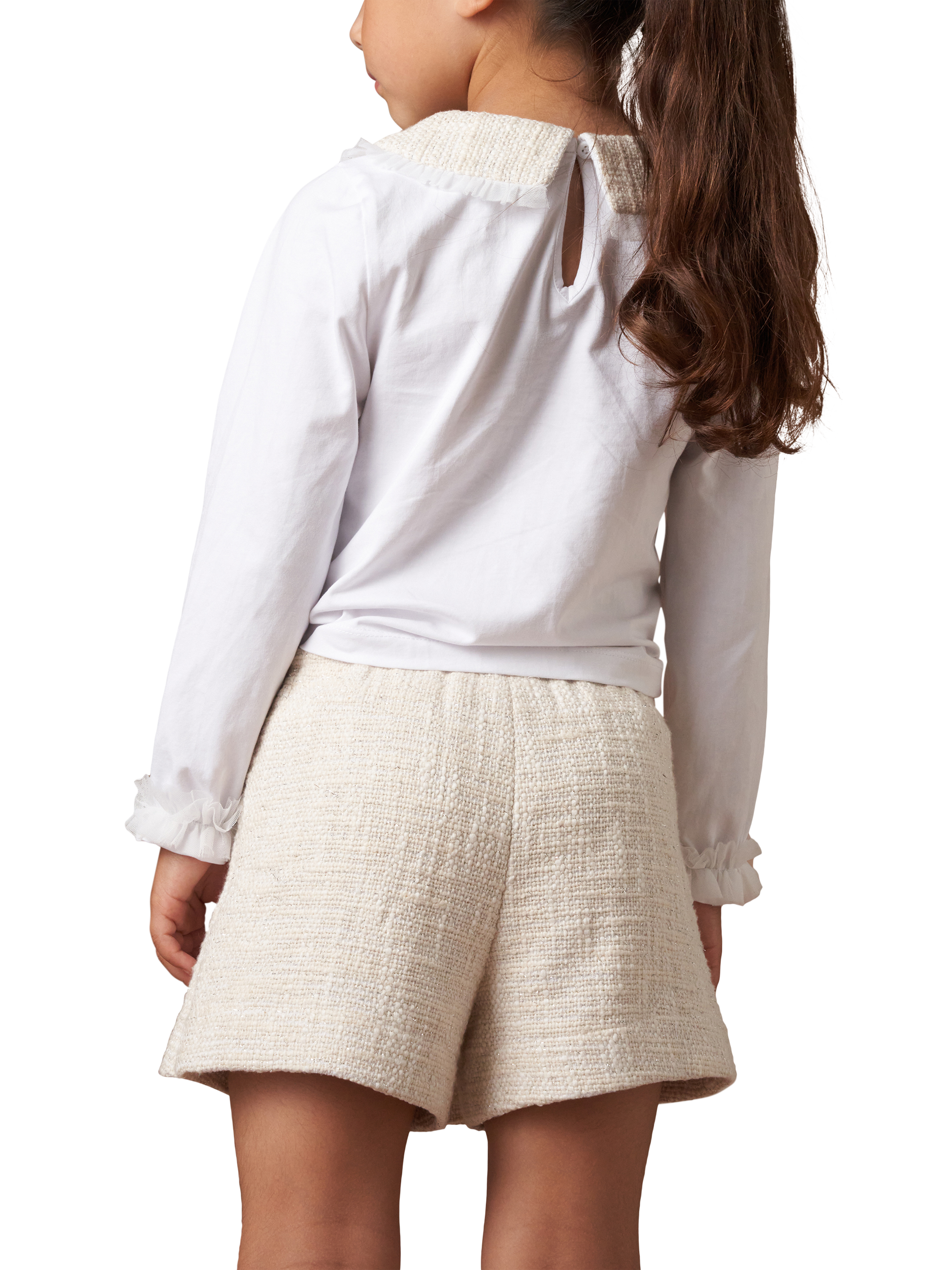 Product image 2 of 6, which shows Angel & Rocket Kids' Tweed Shorts, Ivory, 8 years