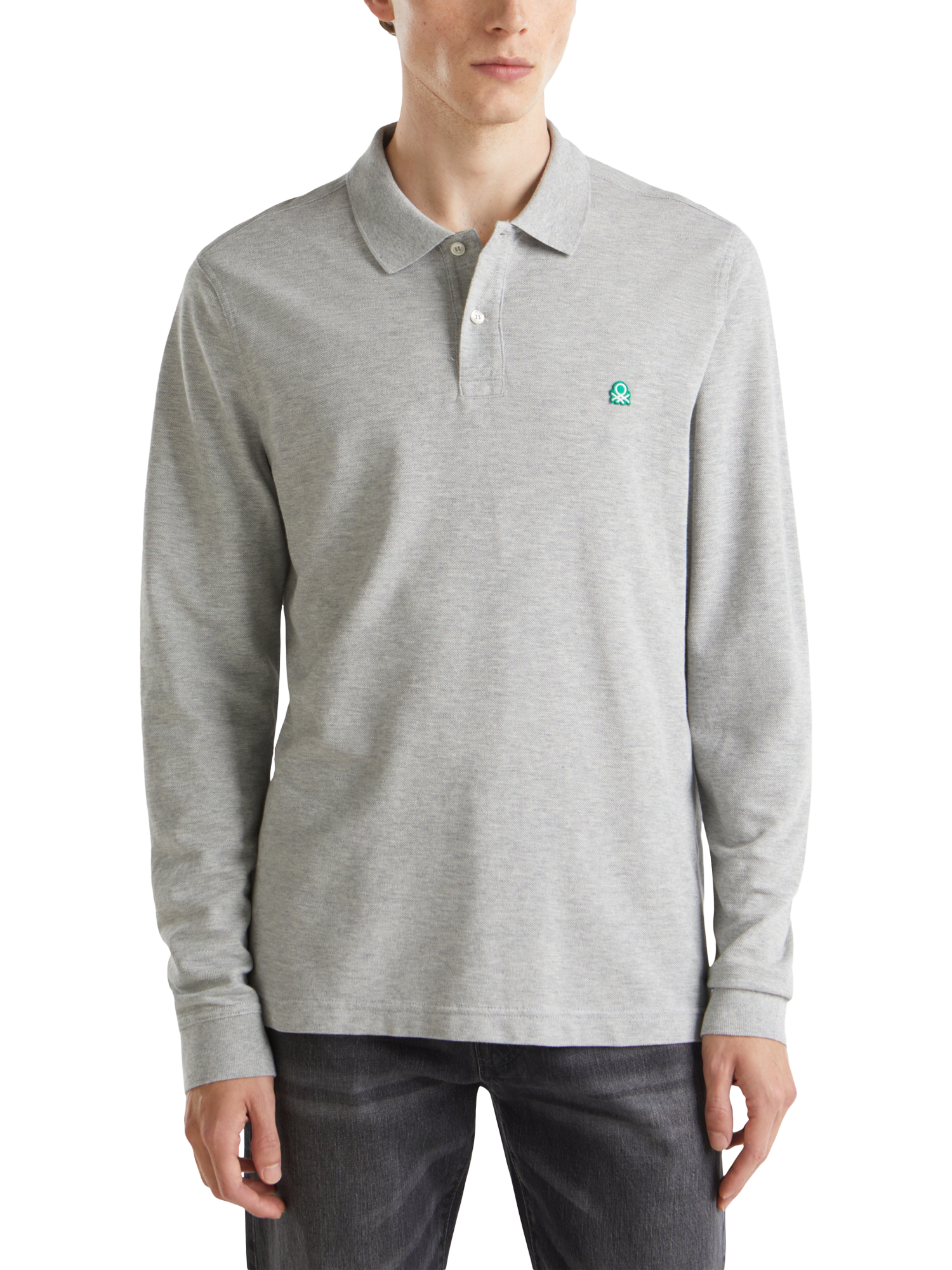 Product image 1 of 3, which shows Benetton Cotton Polo Shirt, Grey Melange, M