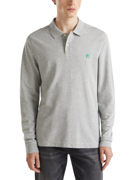 Benetton Cotton Polo Shirt, Grey Melange