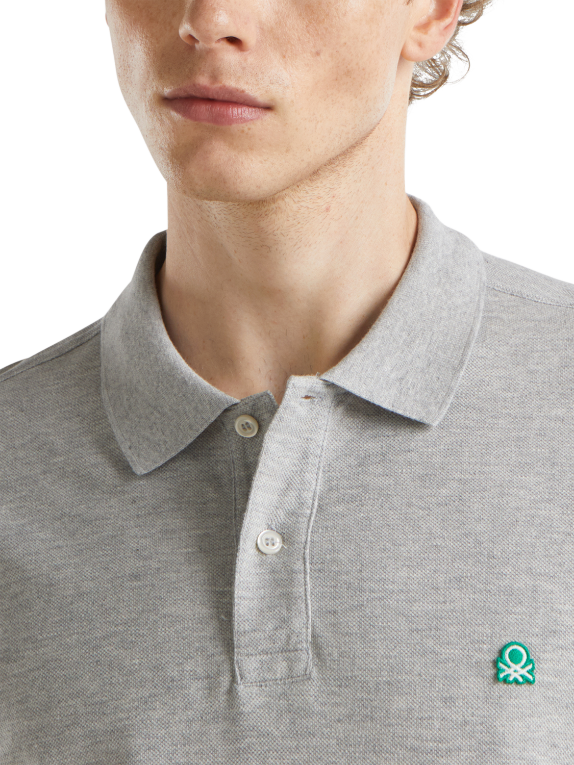 Product image 3 of 3, which shows Benetton Cotton Polo Shirt, Grey Melange, M