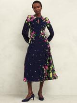 Hobbs Emma Silk Midi Dress Yellow Multi