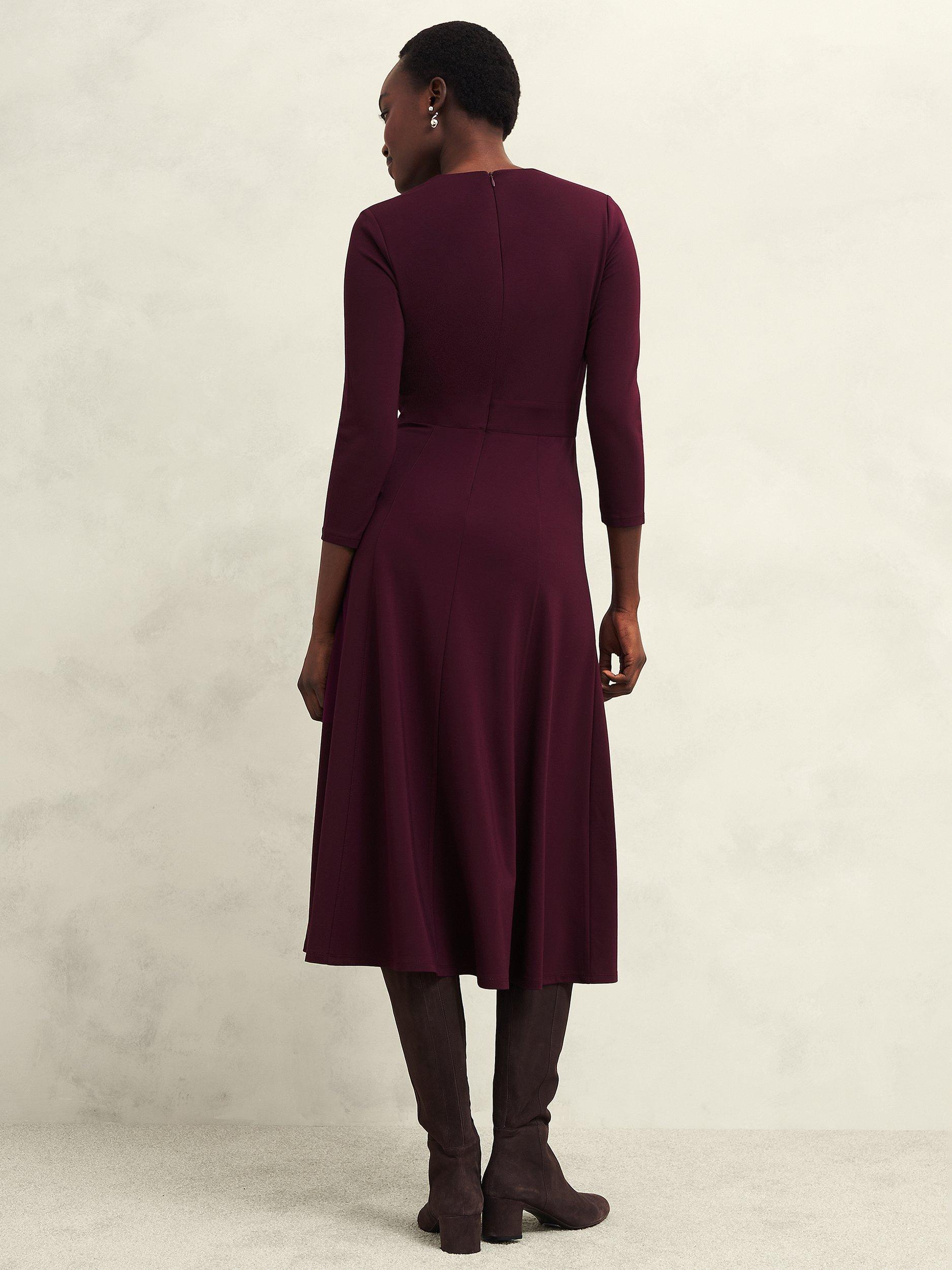 Product image 2 of 5, which shows Hobbs Mirabel Ponte Dress, Warm Plum, 10