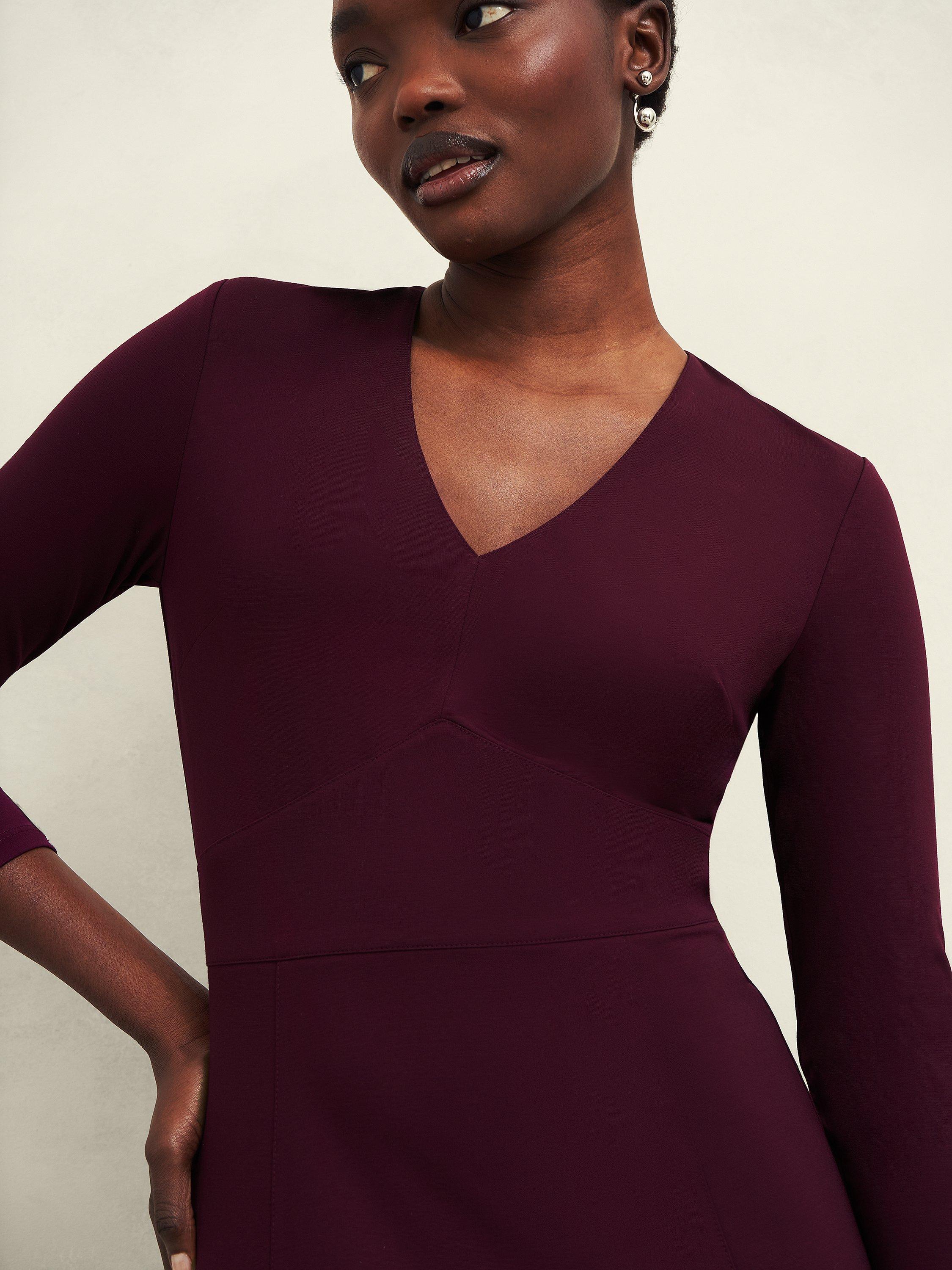 Product image 3 of 5, which shows Hobbs Mirabel Ponte Dress, Warm Plum, 10