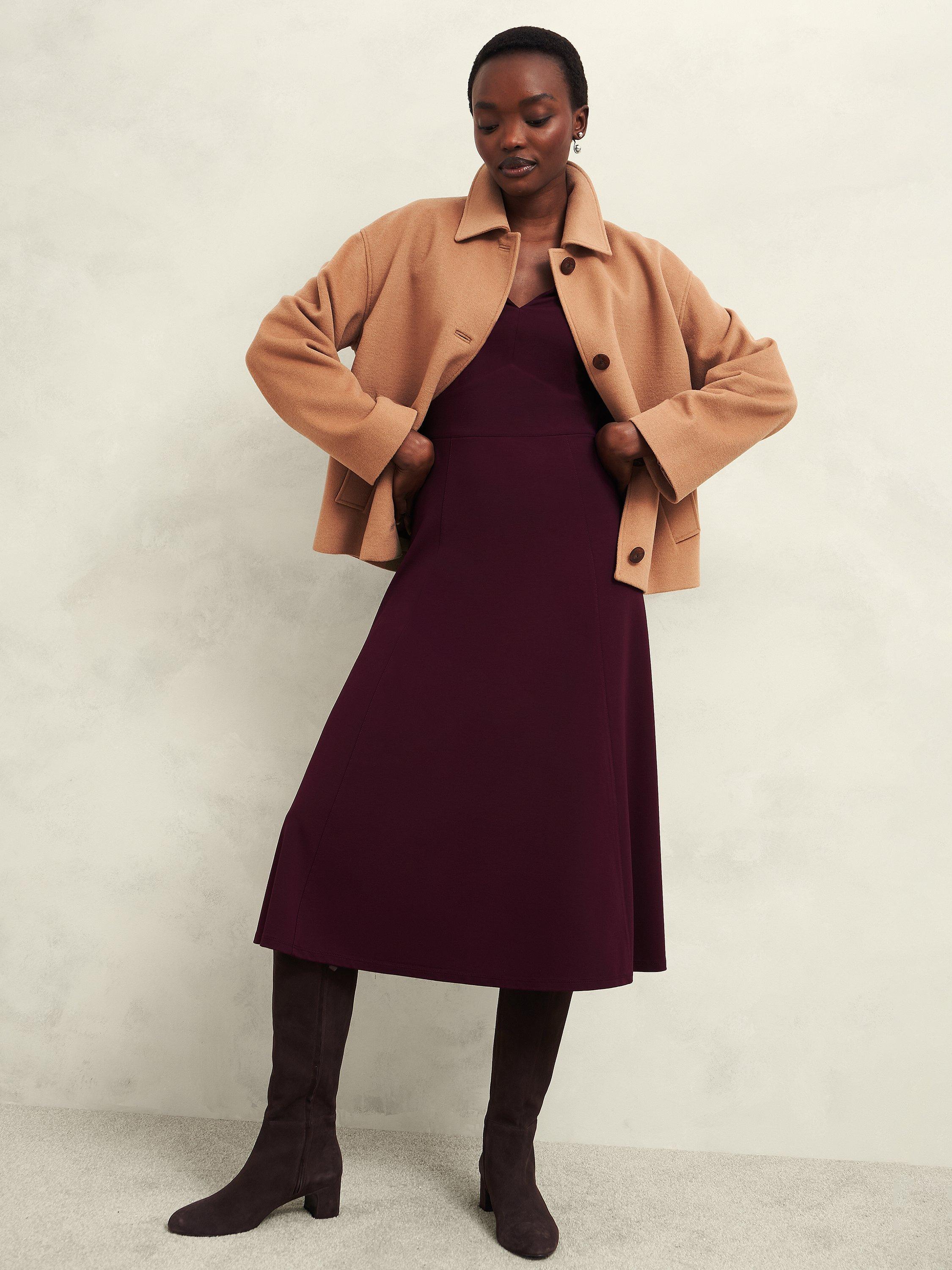 Product image 5 of 5, which shows Hobbs Mirabel Ponte Dress, Warm Plum, 10