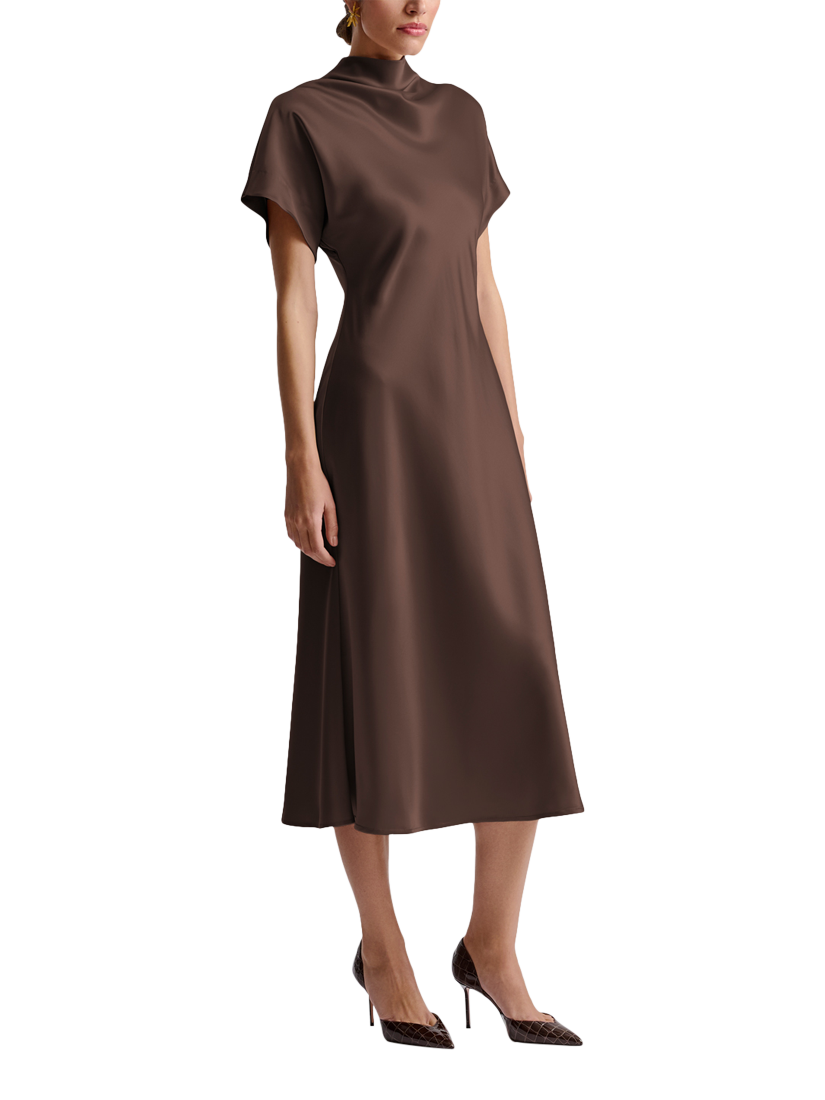 Product image 1 of 4, which shows Malina Alivia Satin Midi Dress, Chocolate, M