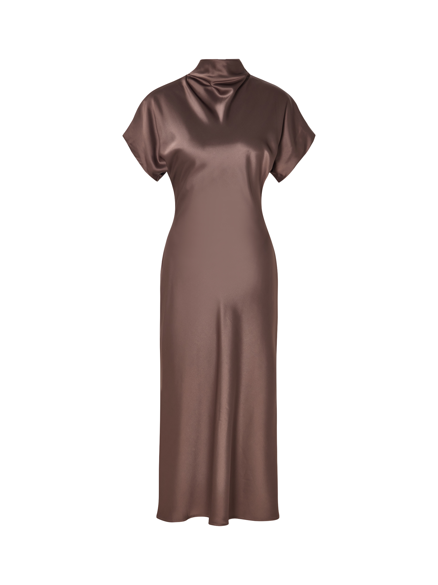 Product image 4 of 4, which shows Malina Alivia Satin Midi Dress, Chocolate, M