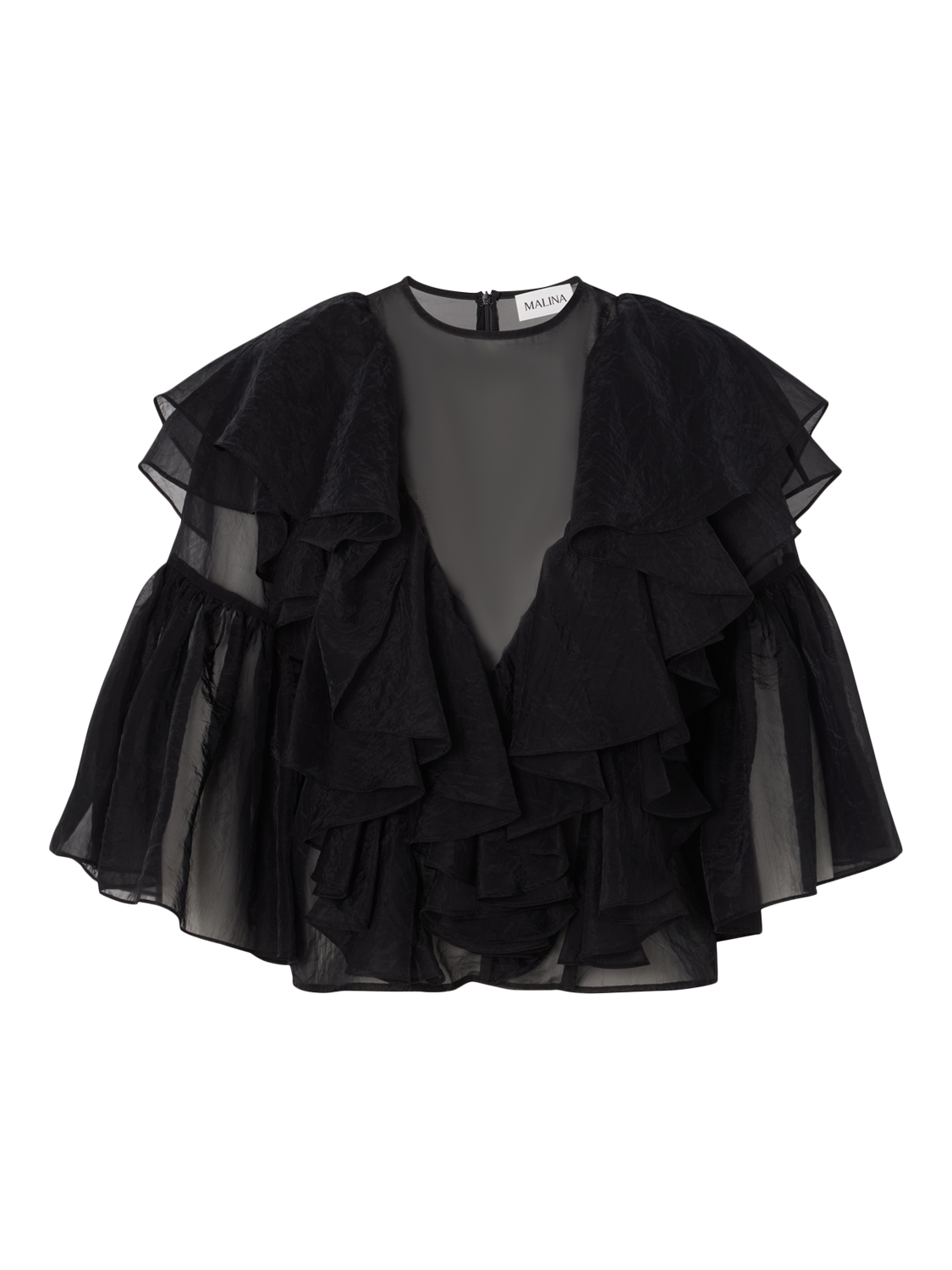 Product image 5 of 5, which shows Malina Alexia Organza Frill Top, Black, XS
