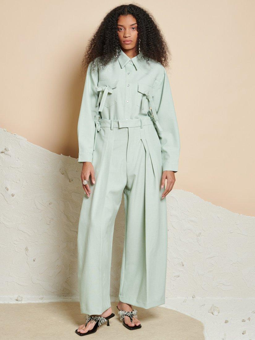 Product image 2 of 6, which shows GHOSPELL Pip Bow Detail Shirt, Sage Green, 8