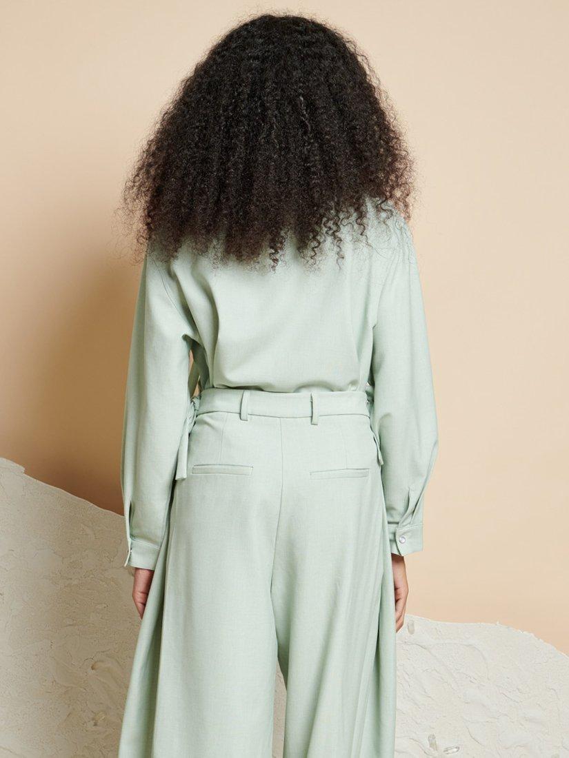 Product image 4 of 6, which shows GHOSPELL Pip Bow Detail Shirt, Sage Green, 8