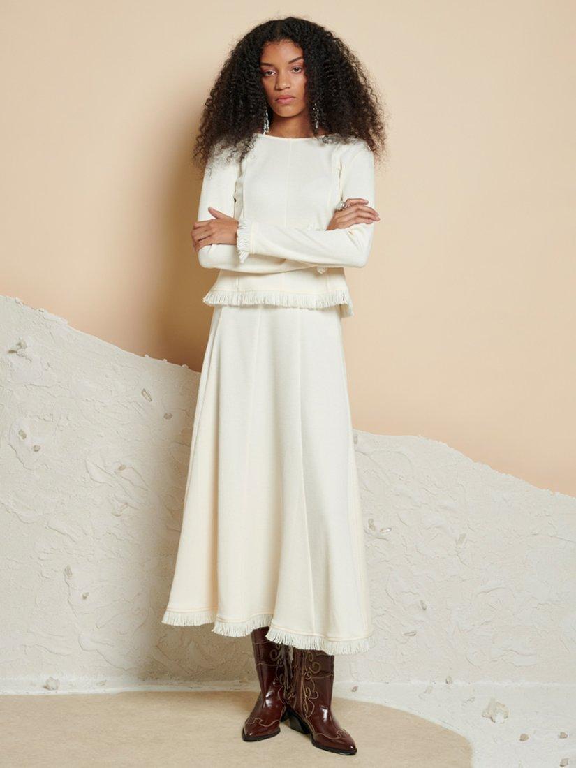 GHOSPELL Kimberley Knit Midi Skirt Cream