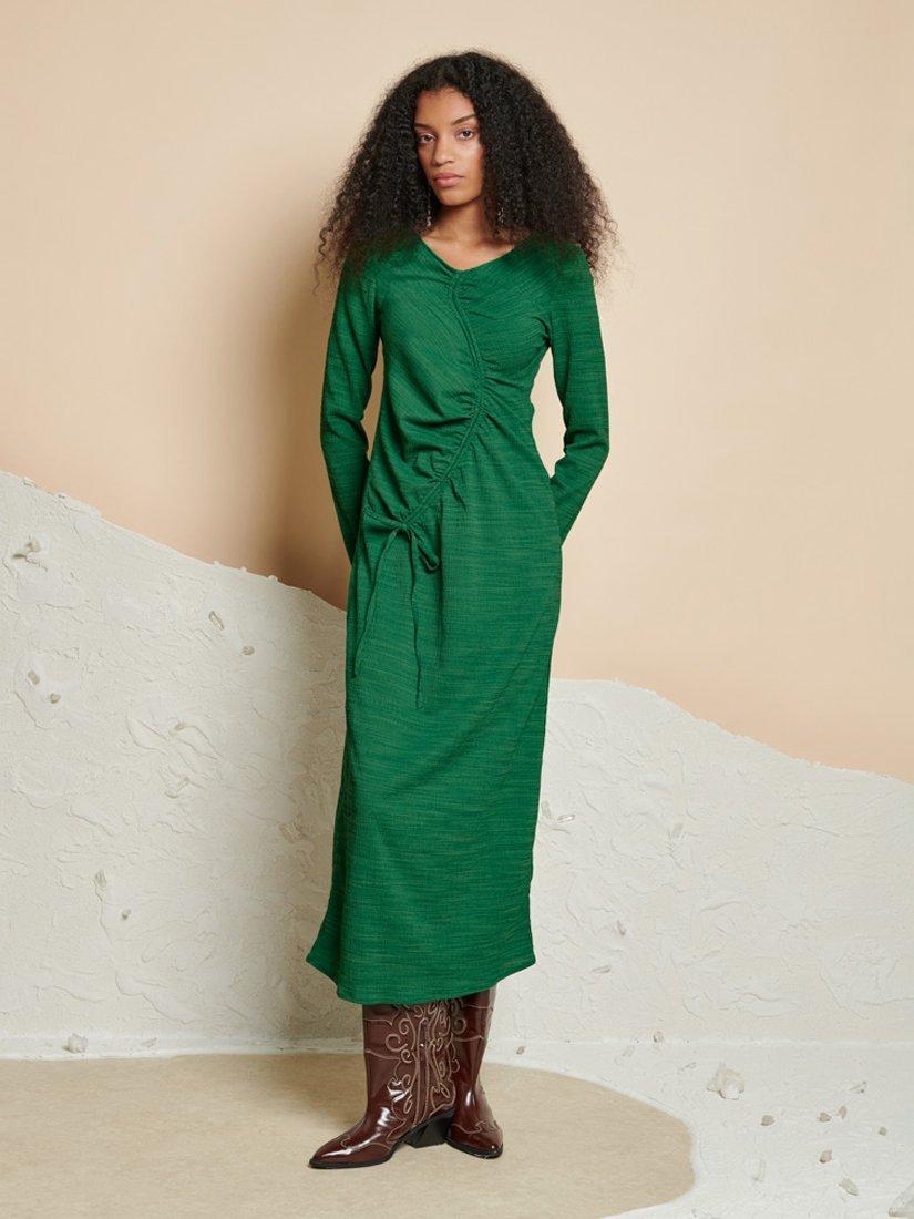 Product image 2 of 6, which shows GHOSPELL Isra Drawstring Midi Dress, Green, 6