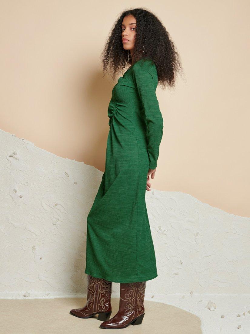 Product image 3 of 6, which shows GHOSPELL Isra Drawstring Midi Dress, Green, 6