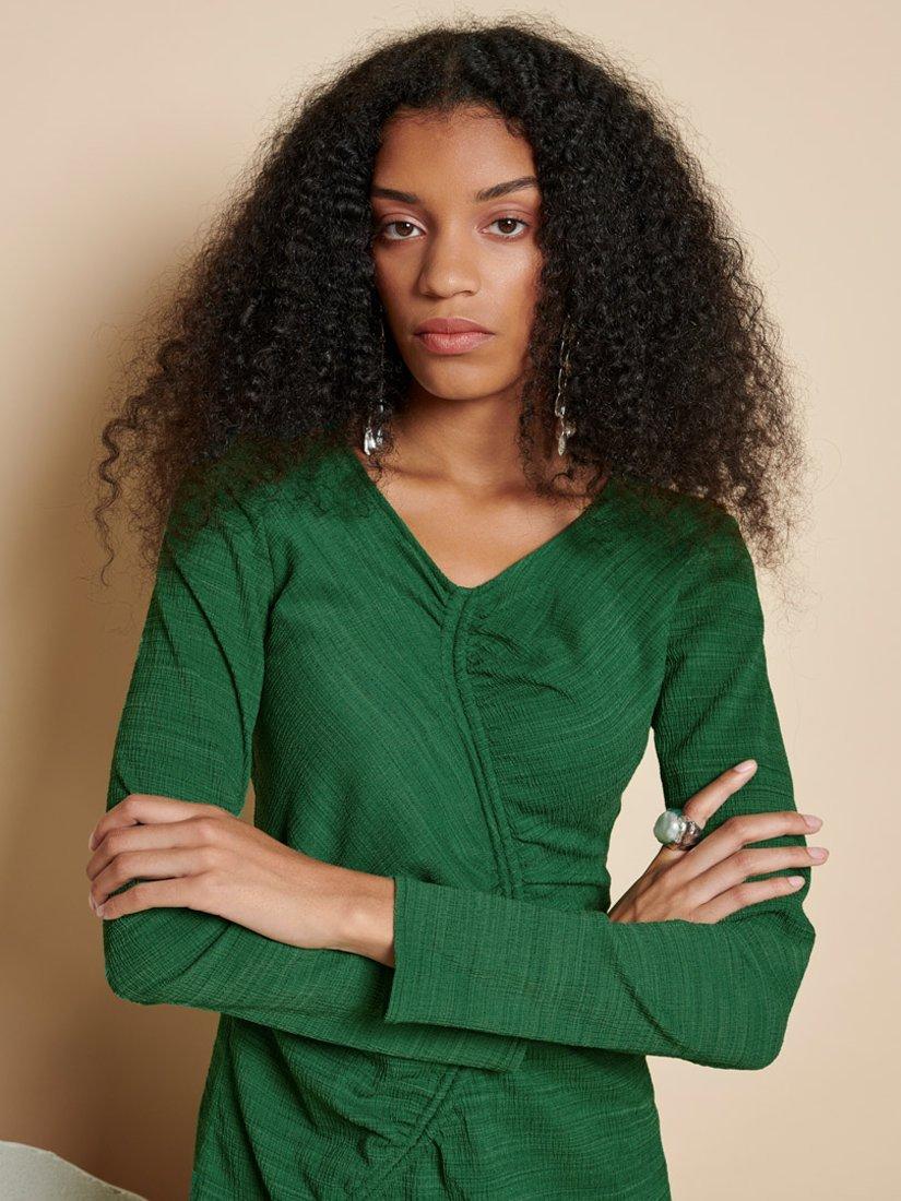 Product image 5 of 6, which shows GHOSPELL Isra Drawstring Midi Dress, Green, 6