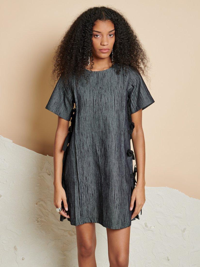 GHOSPELL Mara Bow Mini Dress, Black/Grey