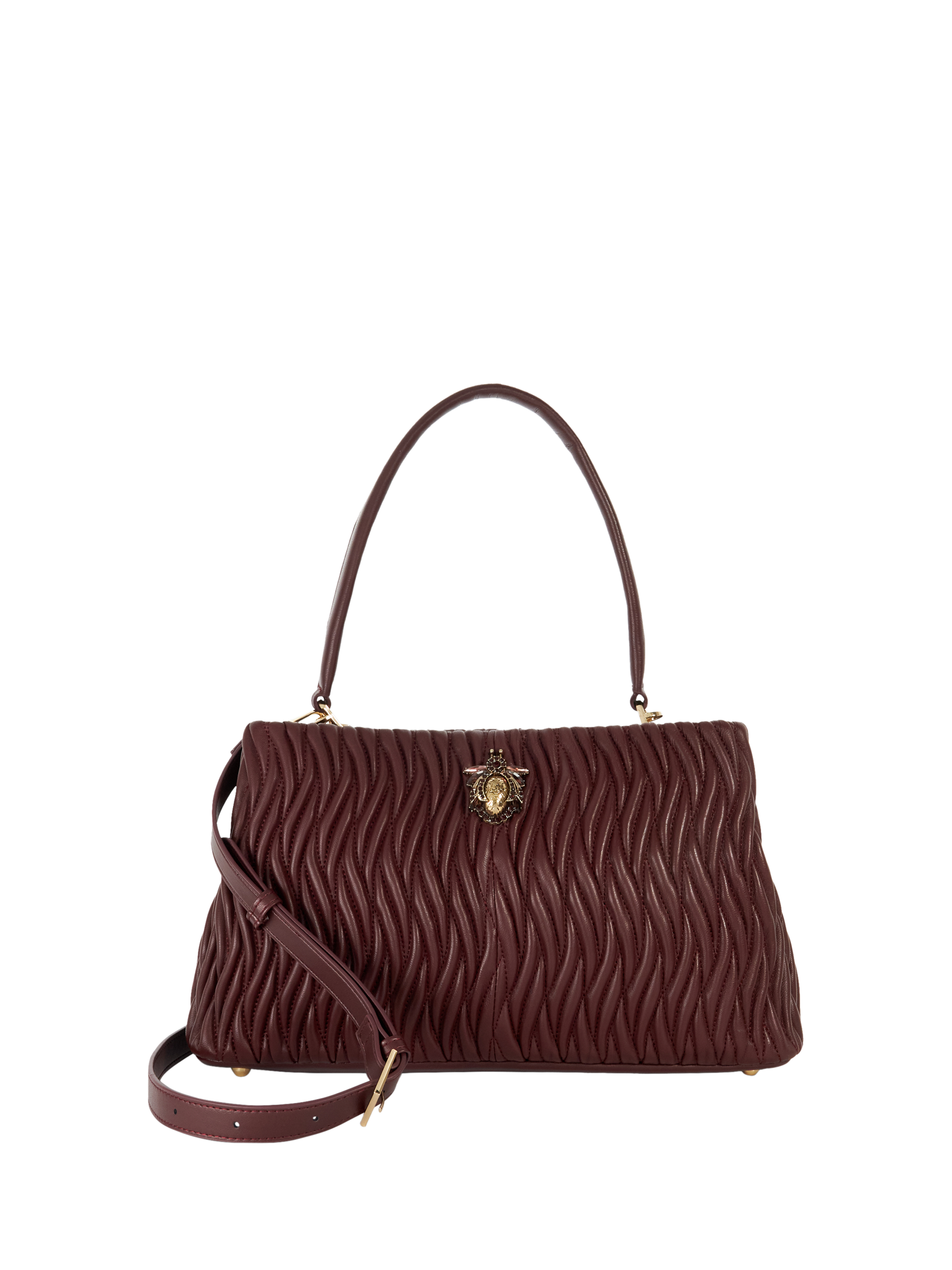 Dune Darla Leather Large Wave Quilted Bag Burgundy