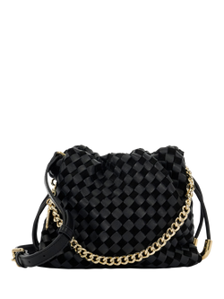 Dune London Primrose S Leather Woven Drawstring Bag, Black, Black