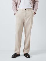 John Lewis Straight Leg Herringbone Linen Cotton Blend Trousers, Moss Gray