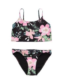 Roxy Kids' Crop Tank Floral Print Bikini, Anthracite, Anthracite
