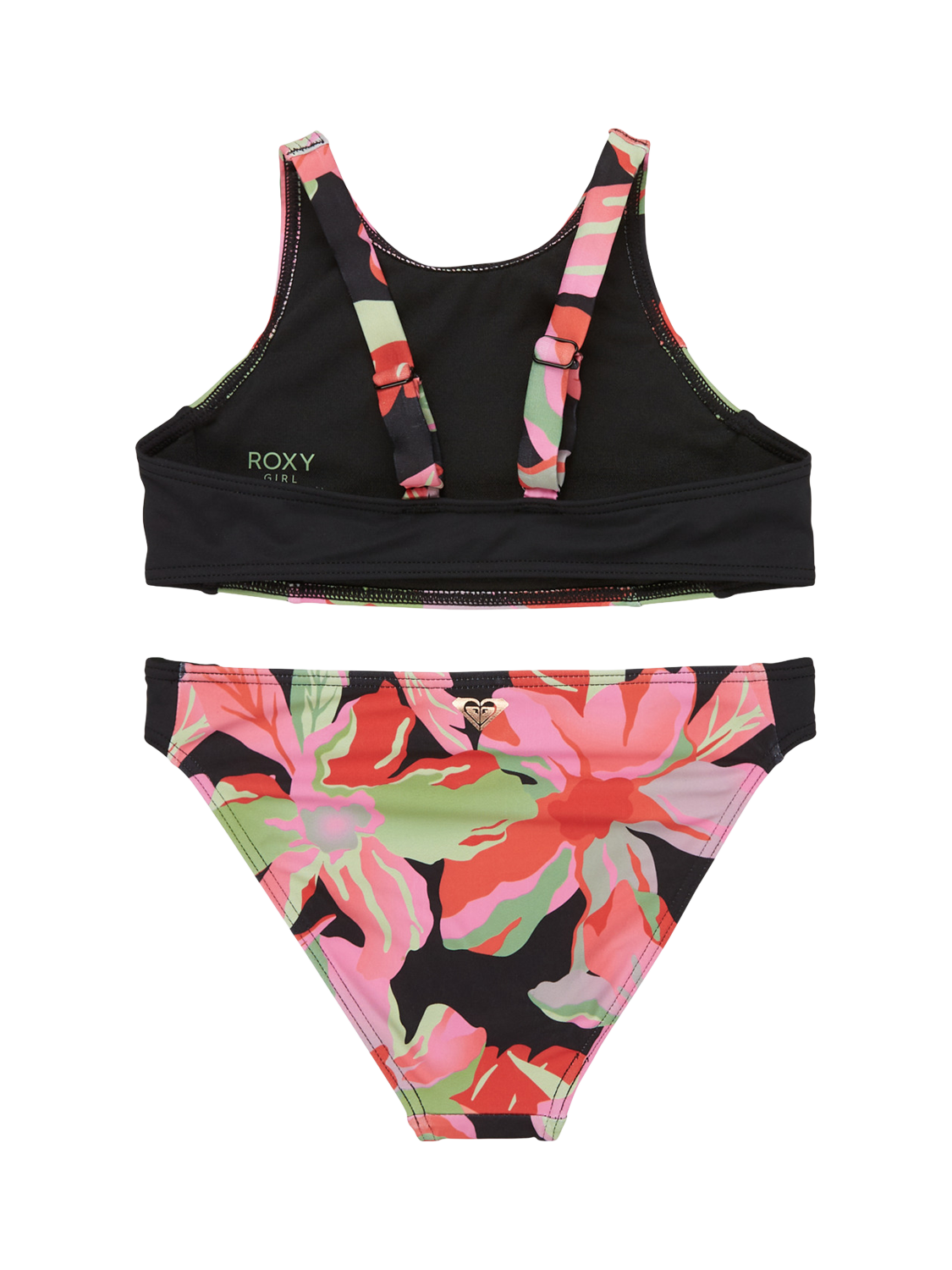 Product image 2 of 2, which shows Roxy Kids' Active Floral Crop Top Bikini Set, Anthracite, 14 years