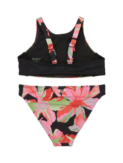 Roxy Kids' Active Floral Crop Top Bikini Set, Anthracite - view 2, Anthracite