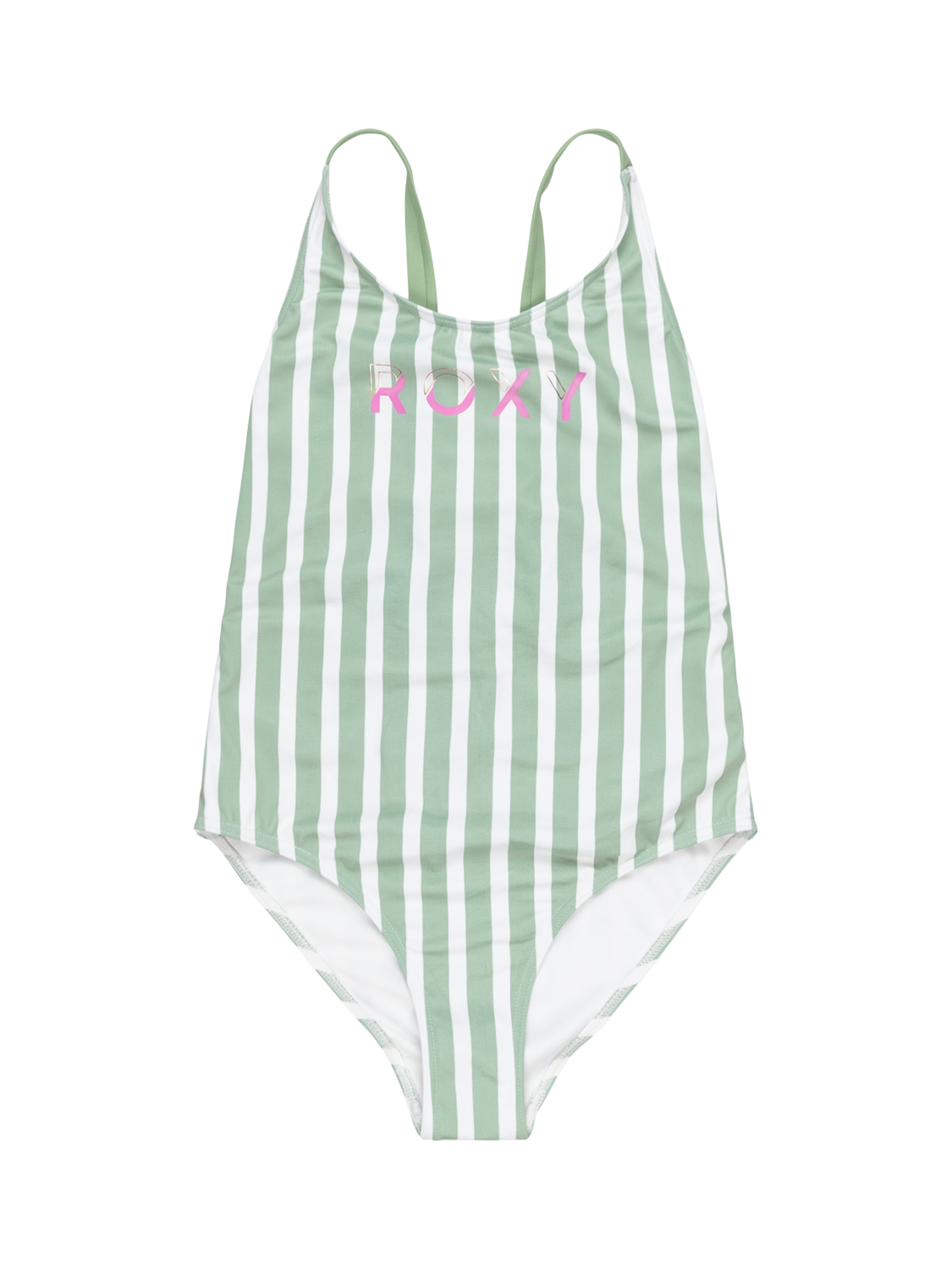 Product image 1 of 2, which shows Roxy Kids' Bico Active Striped Swimsuit, Basil Stripe, 8 years