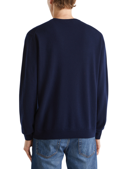 Benetton Merino Wool Crew Neck Sweater - view 2, Navy