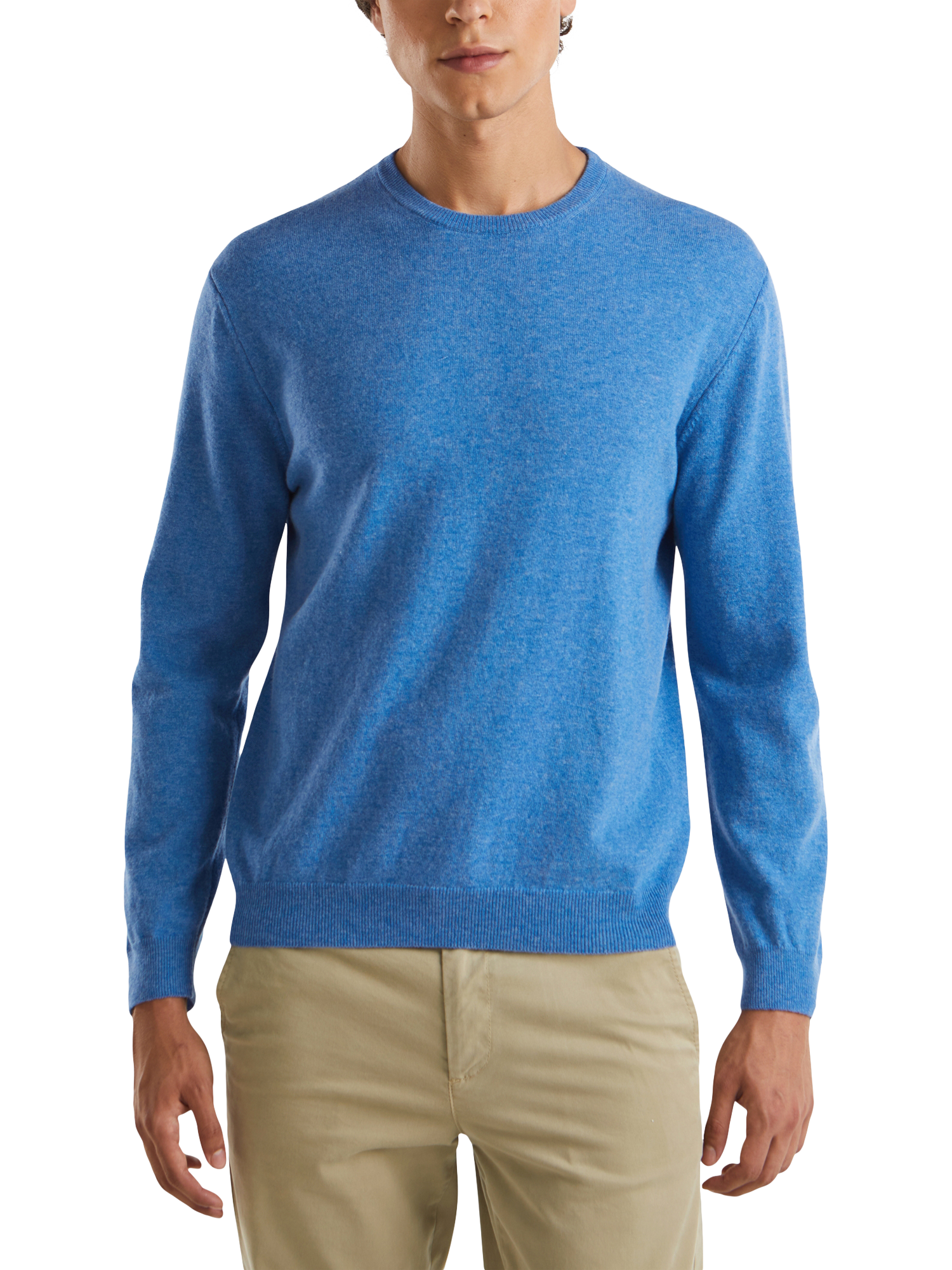 Product image 1 of 4, which shows Benetton Merino Wool Crew Neck Sweater, Blue Melange, S