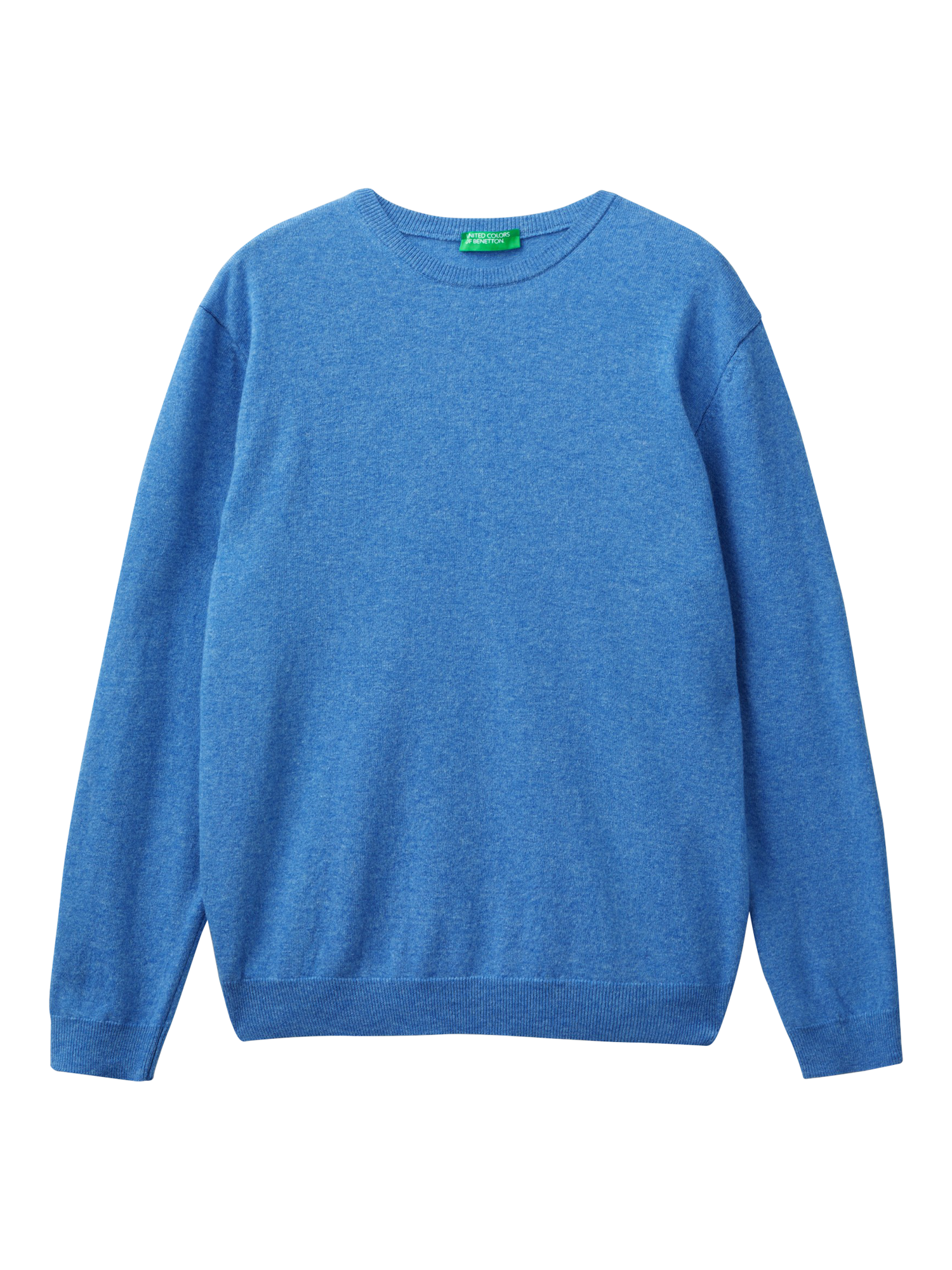 Product image 3 of 4, which shows Benetton Merino Wool Crew Neck Sweater, Blue Melange, S