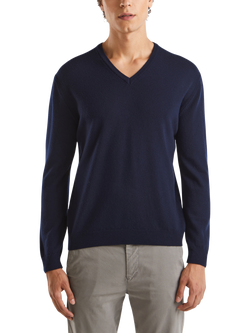 Benetton Wool V Neck Wool Jumper, Navy