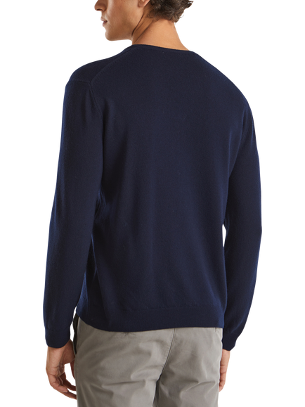 Benetton Wool V Neck Wool Jumper - view 2, Navy
