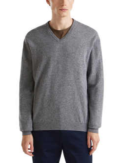 Benetton Wool V Neck Wool Jumper, Dark Grey Melange