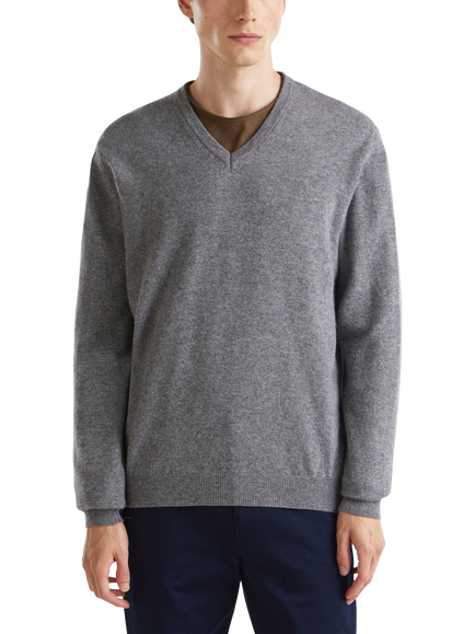 Benetton Wool V Neck Wool Jumper, Dark Grey Melange