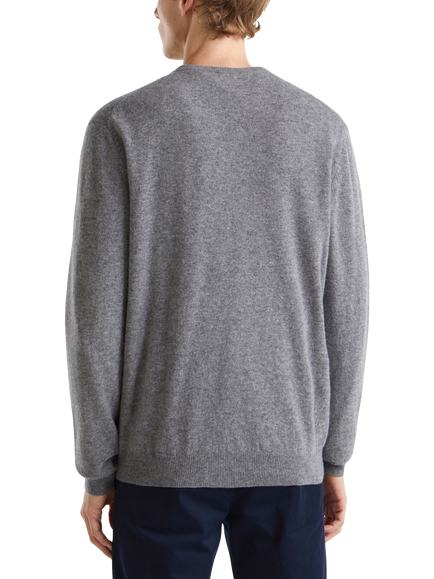 Benetton Wool V Neck Wool Jumper - view 2, Dark Grey Melange