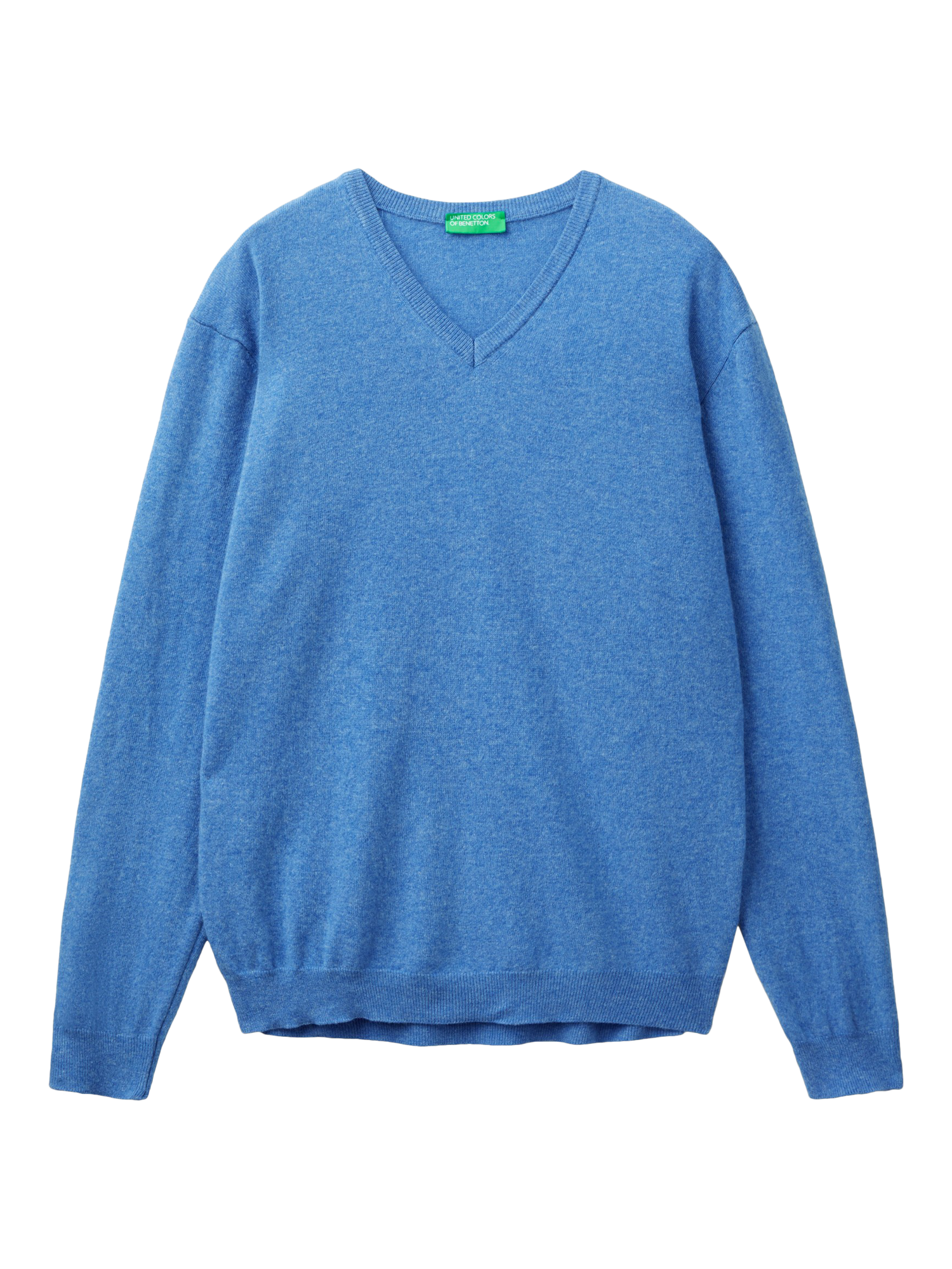 Product image 3 of 5, which shows Benetton Wool V-Neck Sweater, Blue Melange, S