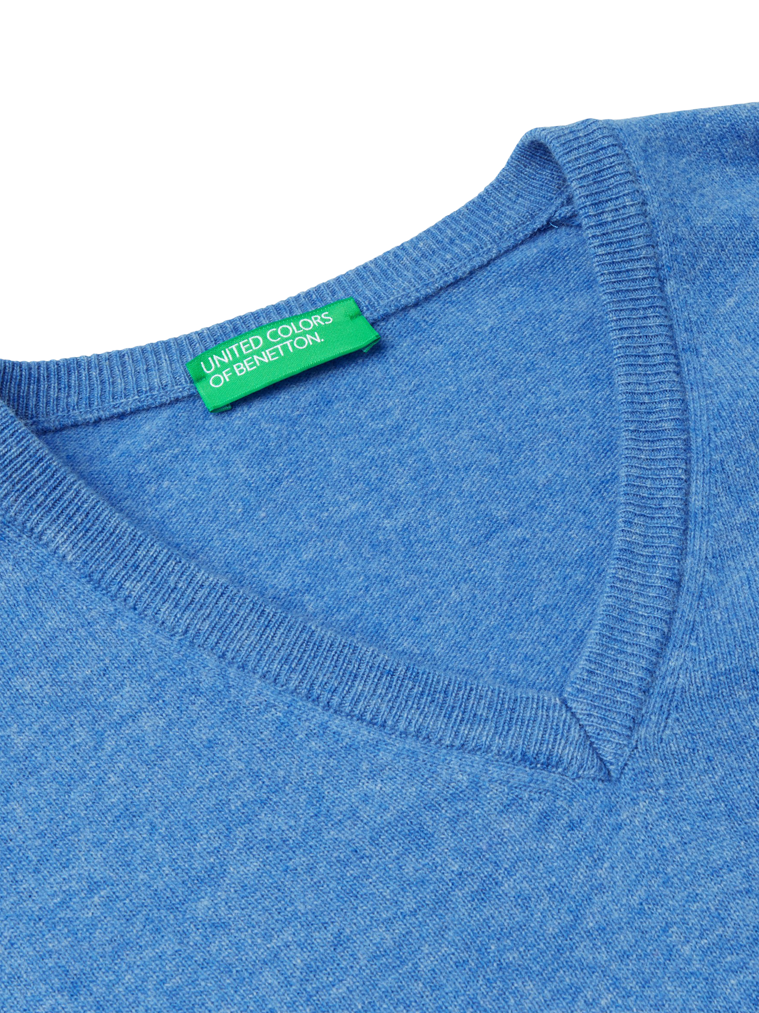 Product image 5 of 5, which shows Benetton Wool V-Neck Sweater, Blue Melange, S