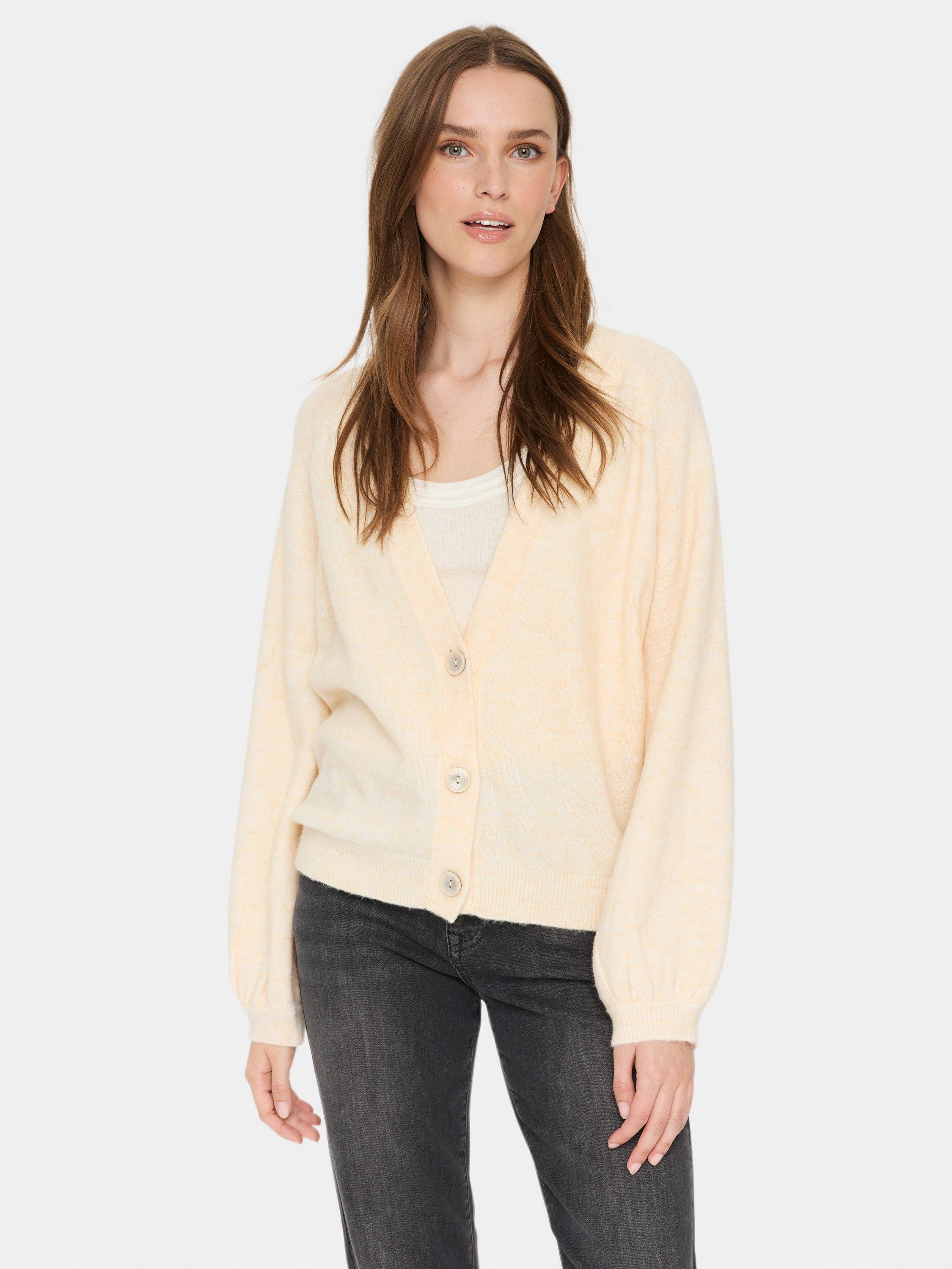 Product image 1 of 6, which shows Saint Tropez Garbie V-Neck Cardigan, Cream, XS