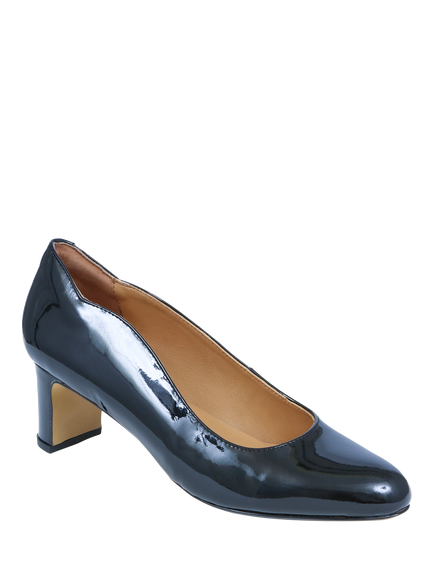 Jones Bootmaker Zoey Leather Scallop Heeled Courts - view 2, Navy Patent