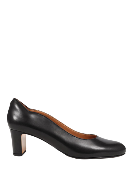 Jones Bootmaker Zoey Wide Fit Leather Scallop Heeled Courts, Black