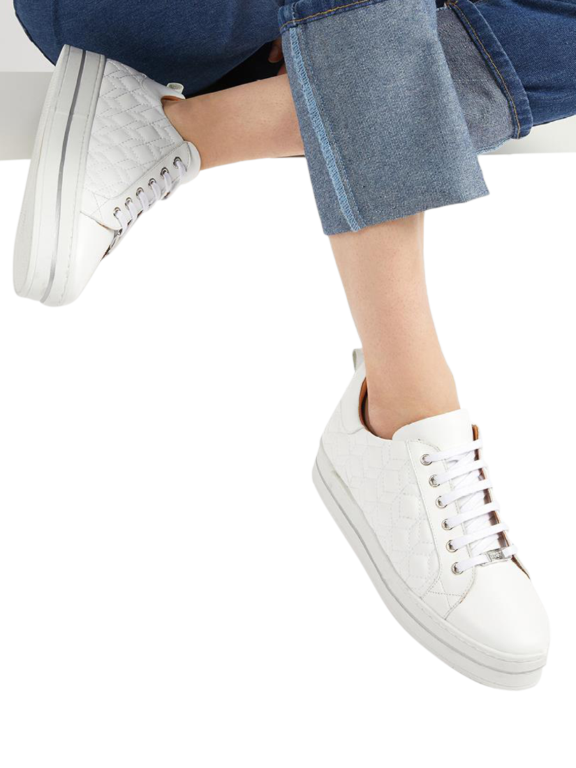 Product image 2 of 6, which shows Jones Bootmaker Alexandrite Leather Diamond Quilted Trainers, White, 3